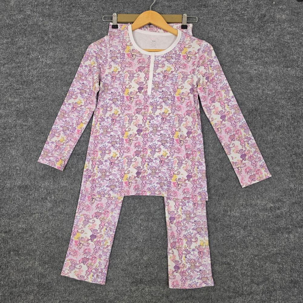 LoveShackFancy X Roller Rabbit Pajama Set Womens XXS Monkey Pink Lounge Cozy